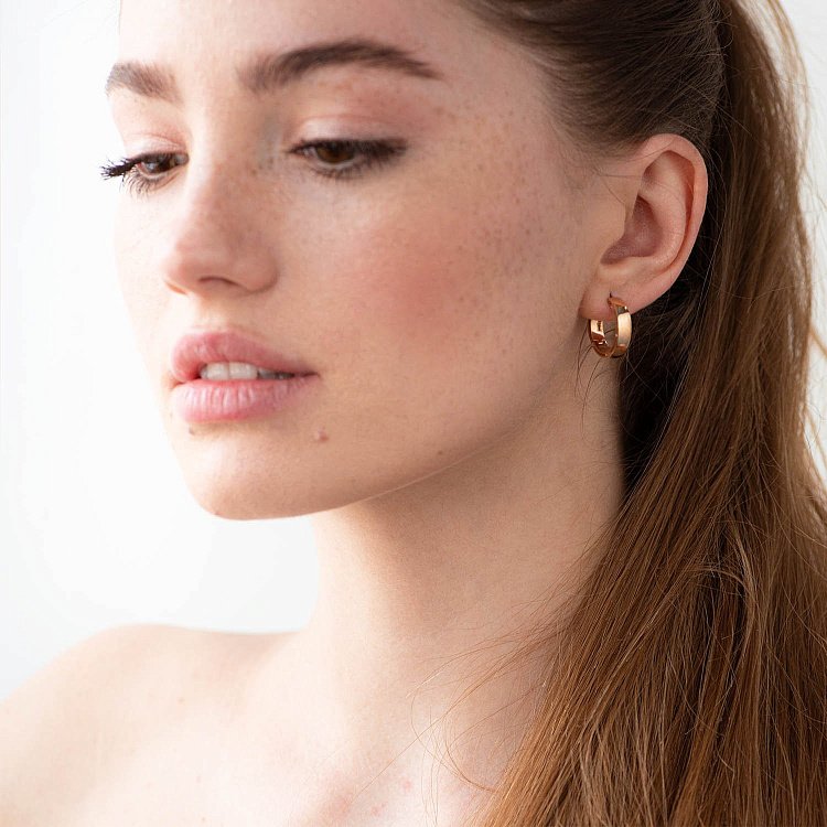 Золотые серьги "Кольца" (фианиты), диаметр: 17 мм с05227 от ювелирного магазина Оникс - 2