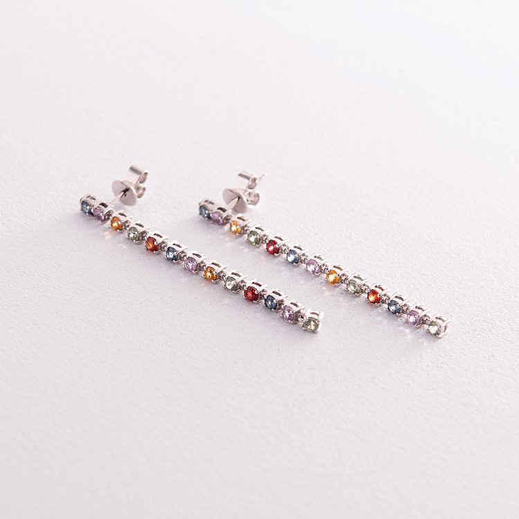 Золотые серьги - пусеты с разноцветными сапфирами сб0427gl от ювелирного магазина Оникс - 1