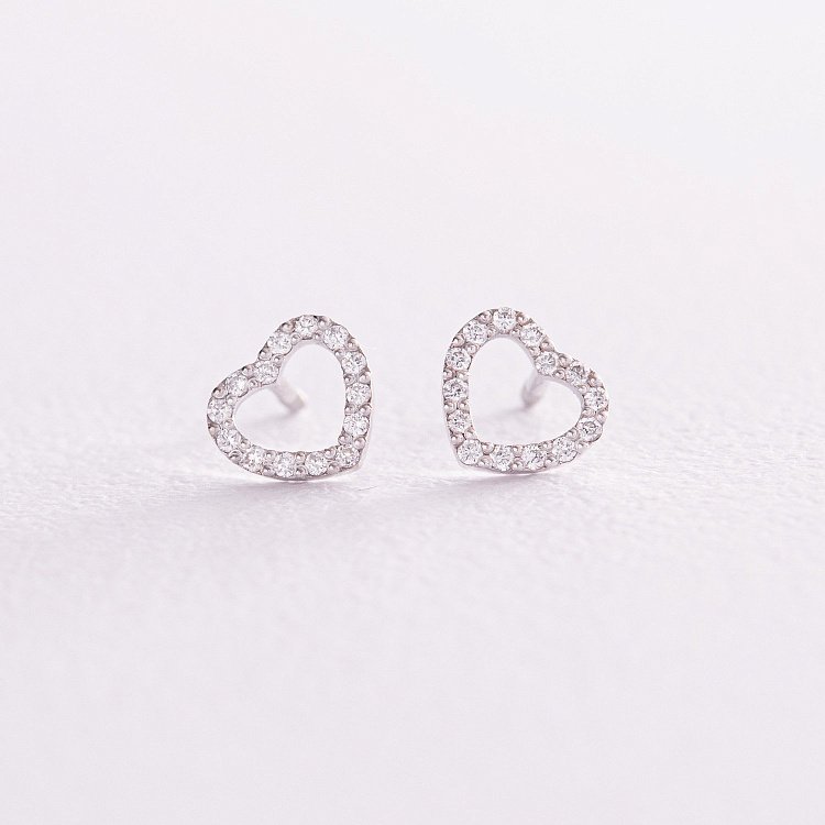 Золотые серьги - пусеты "Сердечки" с бриллиантами 327081121 от ювелирного магазина Оникс