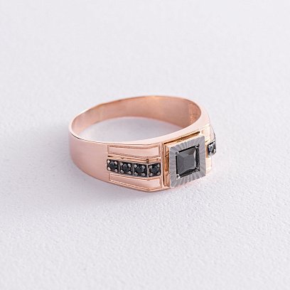 Мужская золотая печатка с черными фианитами к06055 №3