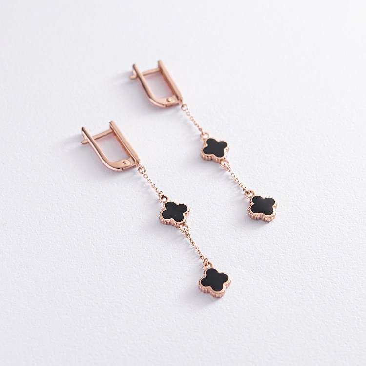 Золоті сережки "Конюшина" (емаль) 400272E від ювелірного магазину Онікс - 2