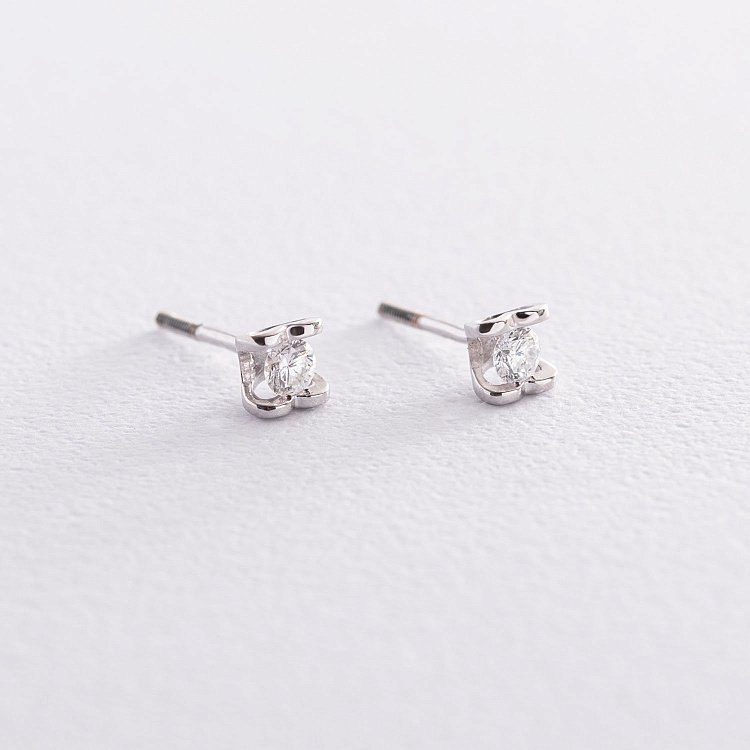 Сережки - пусети "Сердечка" в білому золоті (діаманти) 102-10013/2 від ювелірного магазину Онікс - 3