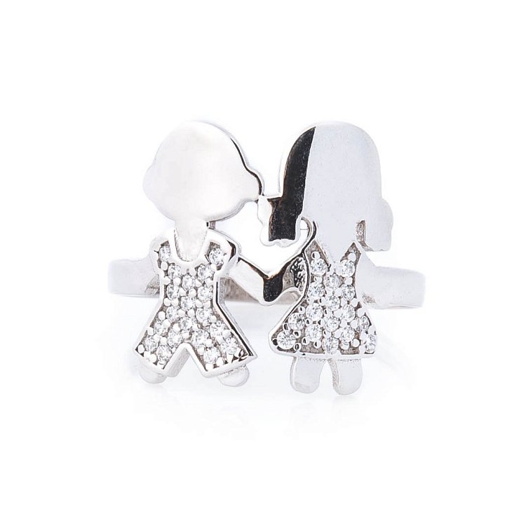 Золота каблучка "Хлопчик і дівчинка" (фіаніти) к05865 від ювелірного магазину Онікс - 2