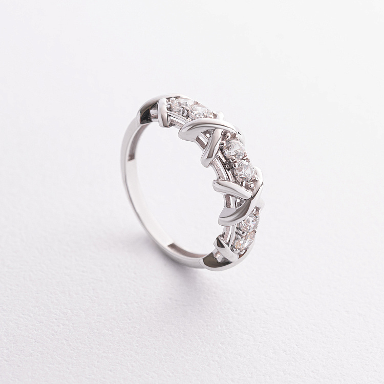 Каблучка "Rosie" з фіанітами (біле золото) к08315 Каблучка "Rosie" з фіанітами (біле золото) к08315 від ювелірного магазину Онікс