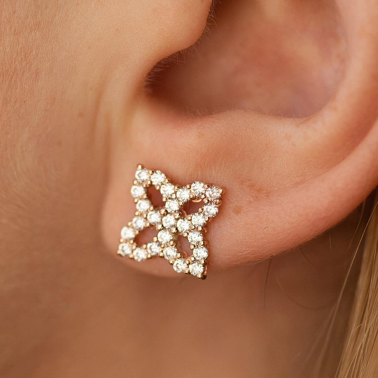 Сережки - пусети "Конюшина" з фіанітами (червоне золото) с08620 від ювелірного магазину Онікс - 3