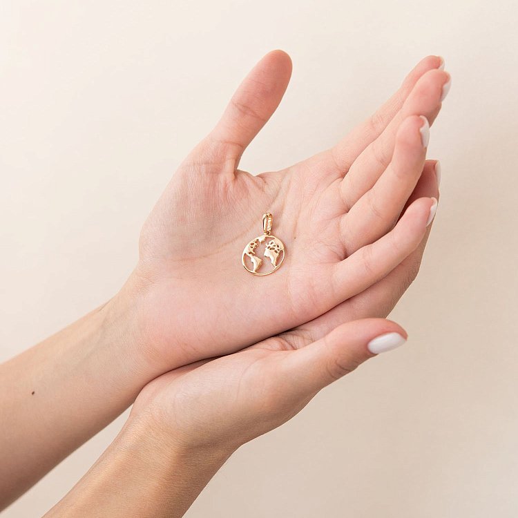 Подвеска "Планета Земля" в красном золоте п03454 от ювелирного магазина Оникс - 1