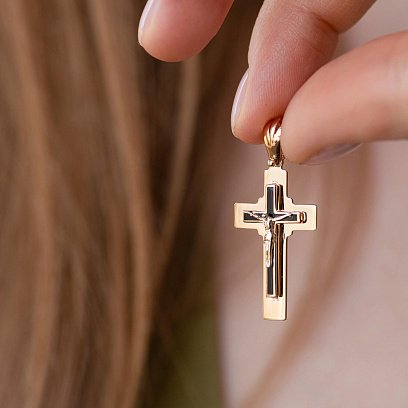 Золотой православный крестик "Распятие" с эмалью п03062 №2