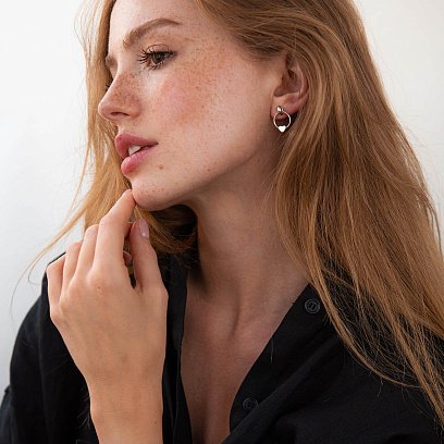 Серебряные серьги - пусеты "Сердечки" 123199 №5