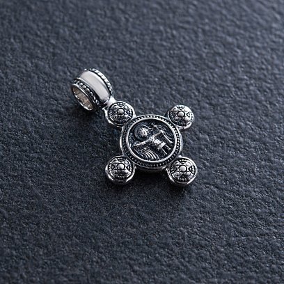 Серебряный крестик с чернением "Спас Нерукотворный. Ангел Хранитель" 13447 №2