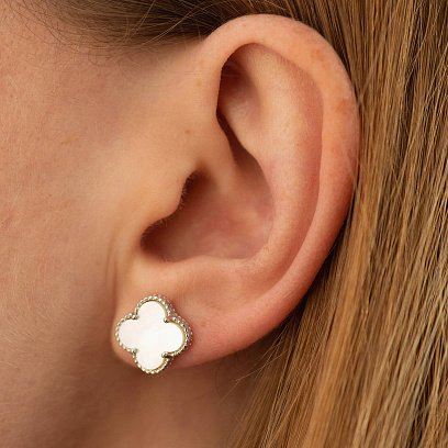 Серебряные серьги - пусеты "Клевер" (шт. перламутр) OR128220п №3