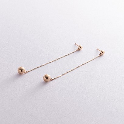 Серьги - пусеты "Margo" с шариками на цепочке (желтое золото) с08240 №6