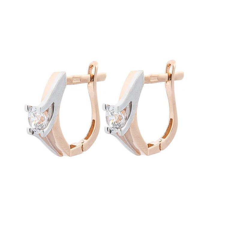 Золотые серьги с фианитами с05328 от ювелирного магазина Оникс - 1