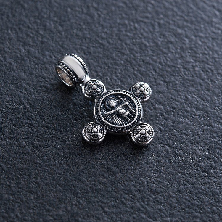 Серебряный крестик с чернением "Спас Нерукотворный. Ангел Хранитель" 13447 от ювелирного магазина Оникс - 1