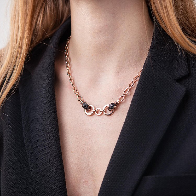 Золотое колье "Пантера" (черные фианиты) кол01908 от ювелирного магазина Оникс - 1