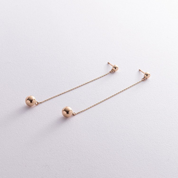 Серьги - пусеты "Margo" с шариками на цепочке (желтое золото) с08240 от ювелирного магазина Оникс - 8