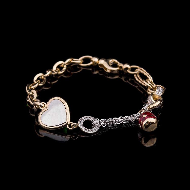 Золотий браслет "Серце" з емаллю і фіанітами б02301 від ювелірного магазину Онікс - 5
