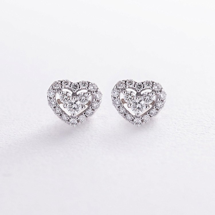 Золоті сережки - пусети "Сердечки" з діамантами сб0479z від ювелірного магазину Онікс