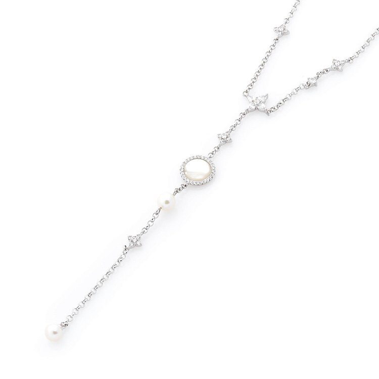 Серебряное колье (культ. пресн. жемчуг, перламутр, фианит) 18576 Серебряное колье (культ. пресн. жемчуг, перламутр, фианит) 18576 от ювелирного магазина Оникс