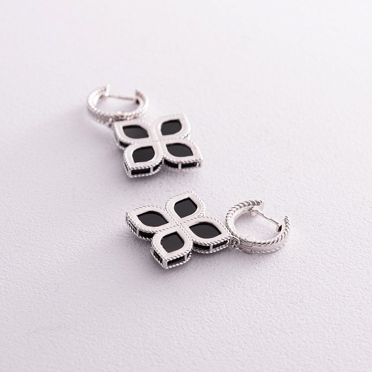 Серебряные серьги "Клевер" (фианиты, полимер) 123250 от ювелирного магазина Оникс - 4