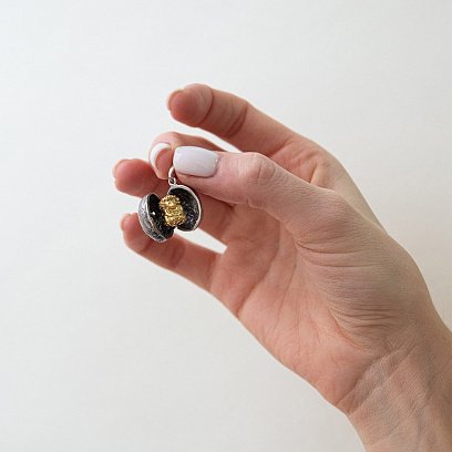 Срібна підвіска "Їжачок в горішку" ручної роботи 133114 №2