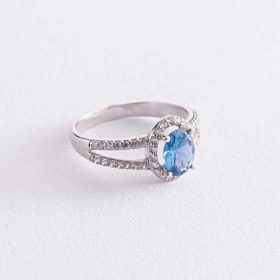 Серебряное кольцо с кварцом и фианитами 1351/1р-QLB №4