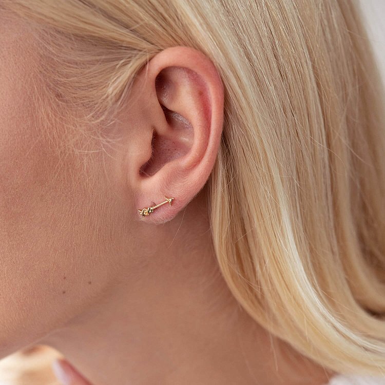 Сережки - пусети "Love" в жовтому золоті с07577 від ювелірного магазину Онікс - 3