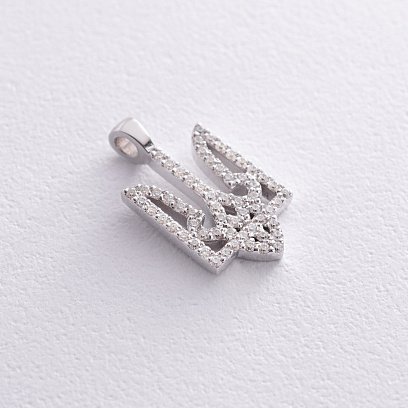 Срібний кулон "Герб України - Тризуб" з фіанітами (кулон під чокер) 1103