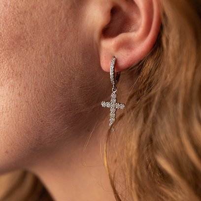 Серебряные серьги "Крестики" с фианитами 40021.1 №4