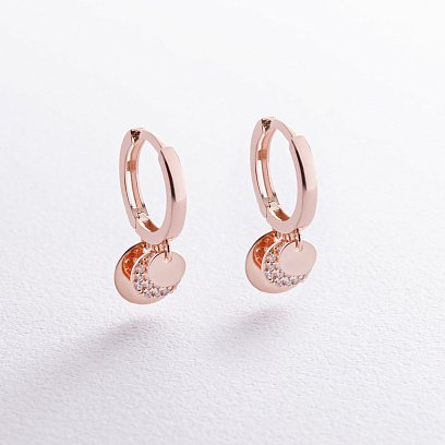 Золотые серьги с монетками (фианиты) с07345