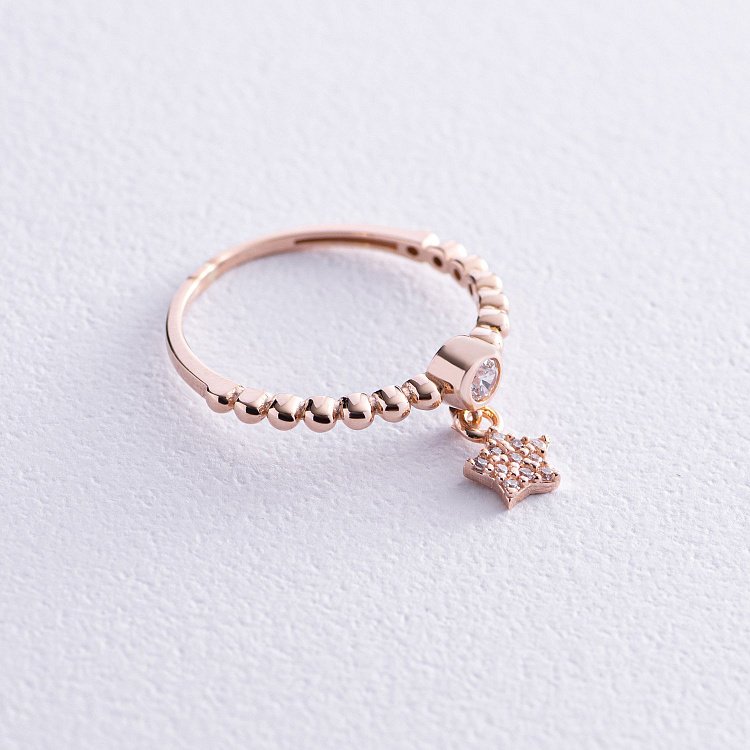 Золотое кольцо "Звездочка" с фианитами к07047 от ювелирного магазина Оникс - 1