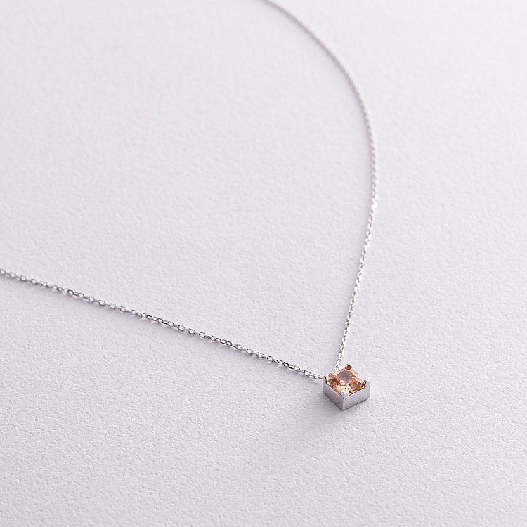 Золотое колье "Альма" (оранжевый фианит) кол02372 от ювелирного магазина Оникс - 5