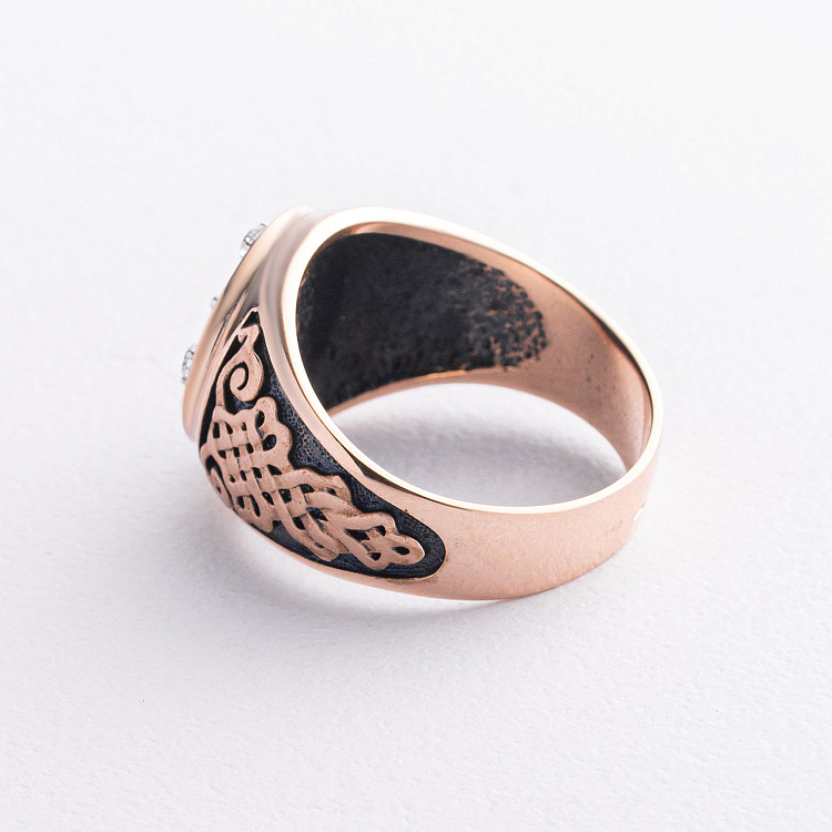 Золотое мужское кольцо-печатка (чернение) к08443 от ювелирного магазина Оникс - 2