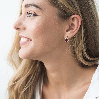 Золотые серьги с пиропом и фианитами с04183 №5