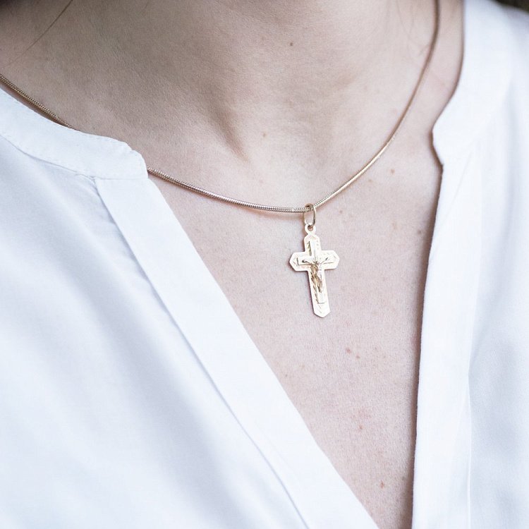 Золотой православный крестик п02342 от ювелирного магазина Оникс - 2