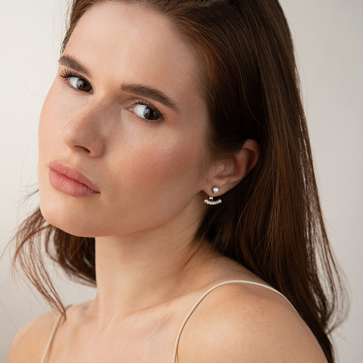 Сережки - джекети в білому золоті (фіаніти) с09338 від ювелірного магазину Онікс - 5