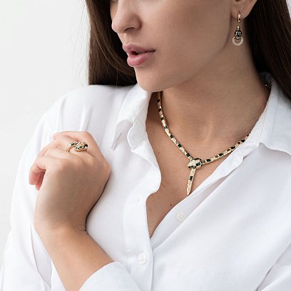 Золотые серьги "Змеи" (эмаль, фианит) с07017 №8