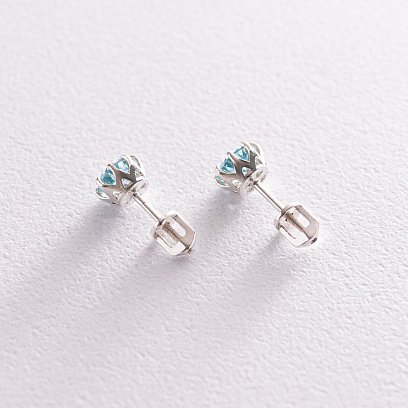 Серебряные серьги - пусеты (синт. топазы) 122855 №5