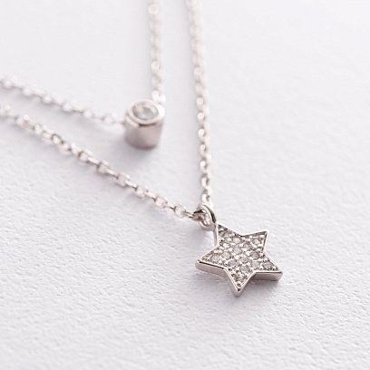 Срібне кольє "Зірочка" з фіанітами 181130 №3