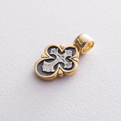 Серебряный детский крестик "Да Воскреснет Бог" с позолотой 13692 №4