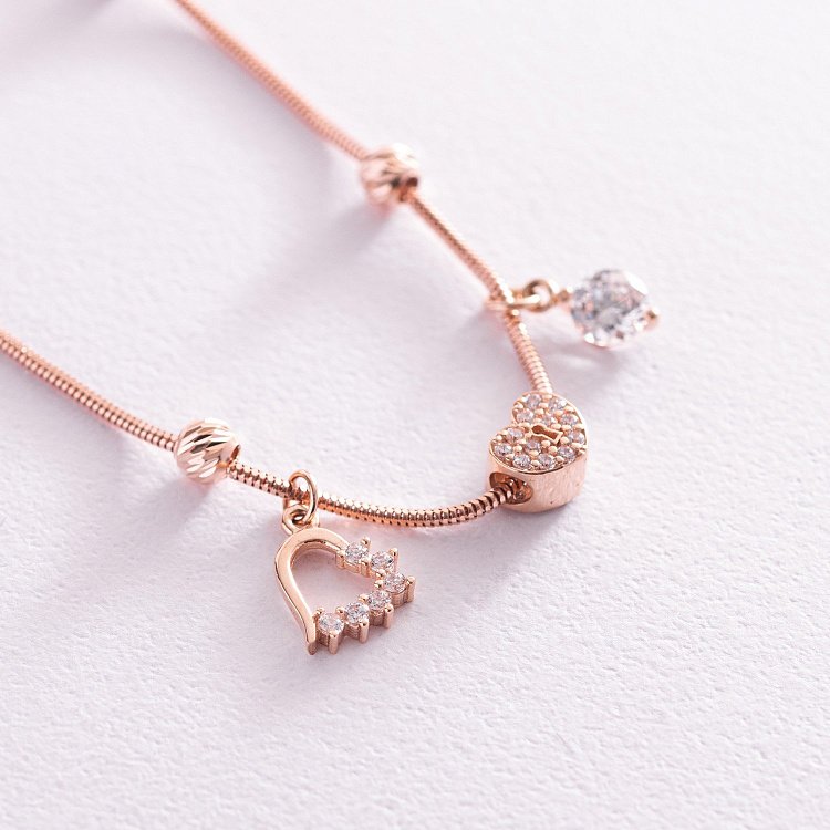 Золотой браслет "Сердечки" с фианитами б05021 от ювелирного магазина Оникс - 2