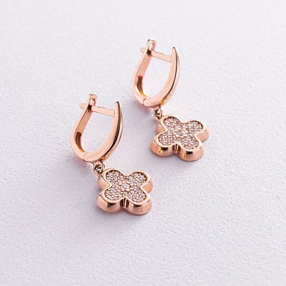 Золотые серьги "Клевер" (фианиты) с04476