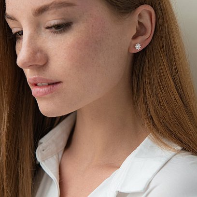 Серебряные серьги-пусеты с фианитами 12618 №2