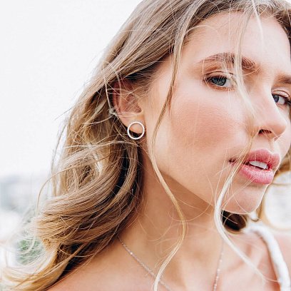 Серебряные серьги - пусеты "Круговорот" с фианитами 122898 №12