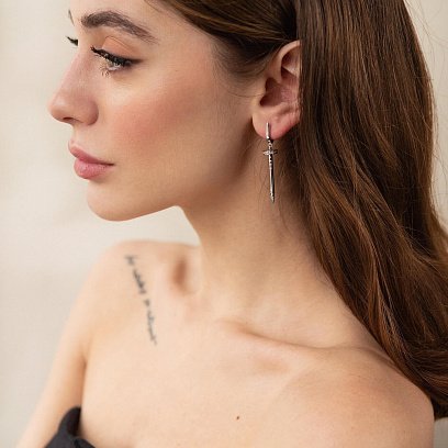 Серьги "Гвоздь" в белом золоте (фианиты) с08164 №4