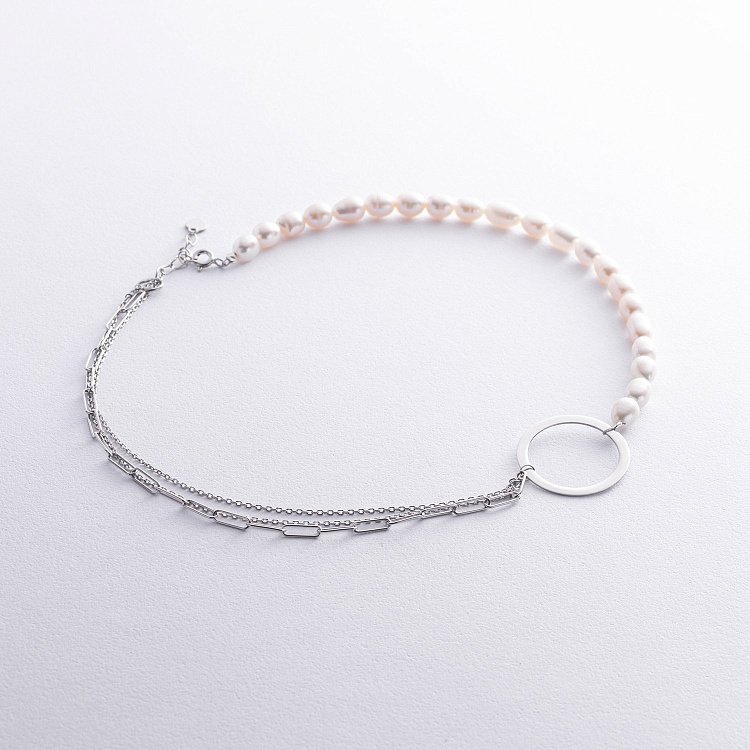 Срібне кольє "Кругообіг" з перлами 908-01442 від ювелірного магазину Онікс - 2