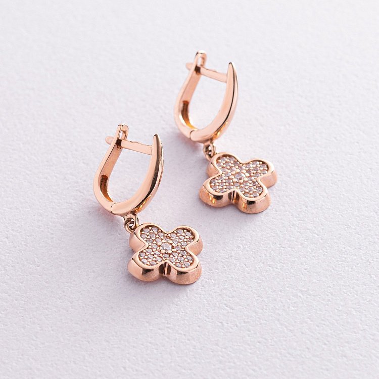 Золотые серьги "Клевер" (фианиты) с04476 от ювелирного магазина Оникс