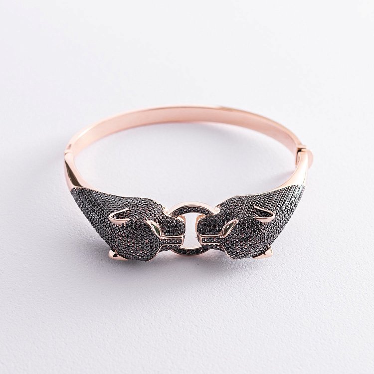 Жесткий золотой браслет "Пантеры" с фианитами б04769 от ювелирного магазина Оникс