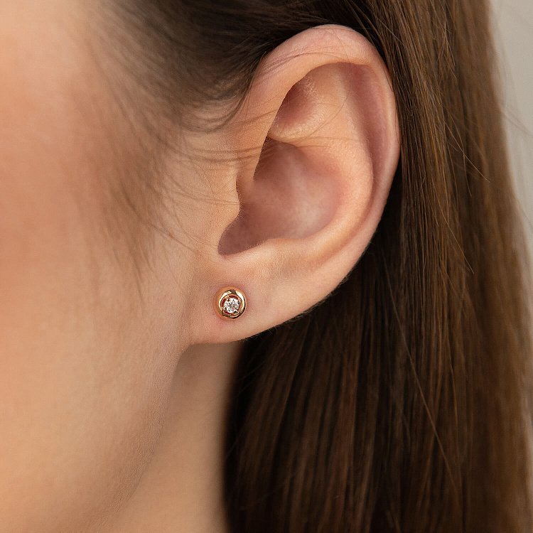 Сережки - пусети з фіанітами (червоне золото) с01414 від ювелірного магазину Онікс - 4