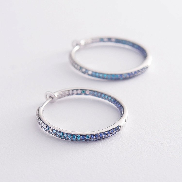 Золоті сережки-кільця (сапфір, діамант) сб0251sth від ювелірного магазину Онікс