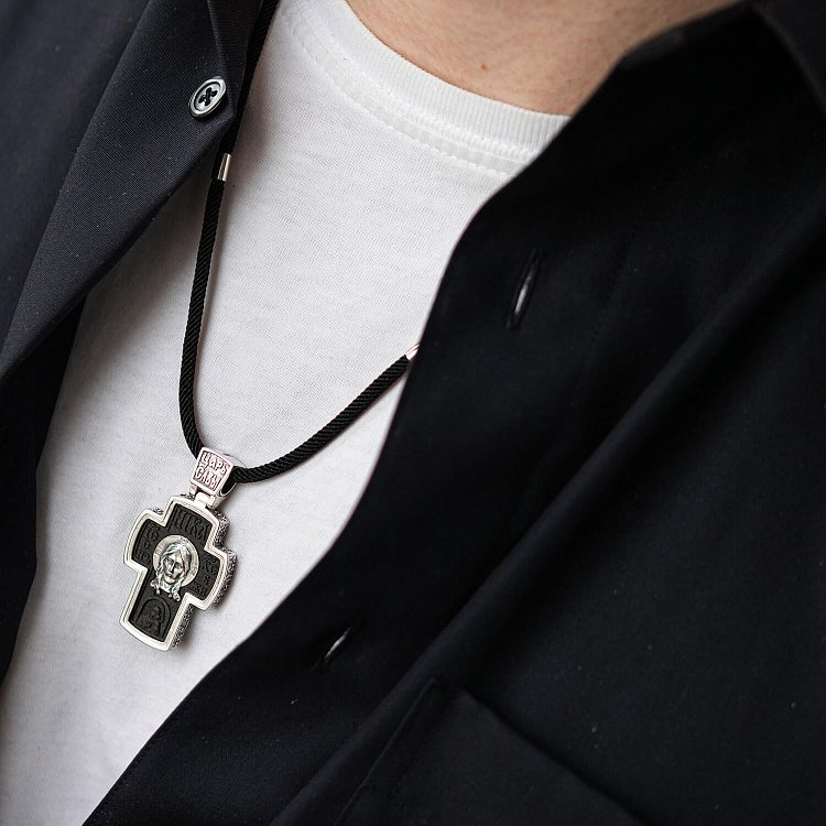 Чоловічий православний хрест "Спас Нерукотворний. Архангел Михаїл" з ебенового дерева та срібла 1052 від ювелірного магазину Онікс - 6